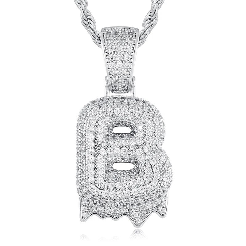 925 Sterling Silver Moissanite Bubbler Micro Paved A-Z Letter Pendant
