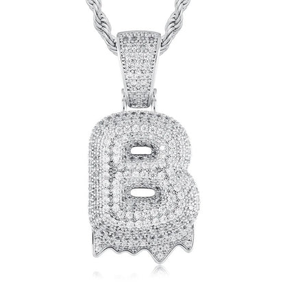 925 Sterling Silver Moissanite Bubbler Micro Paved A-Z Letter Pendant