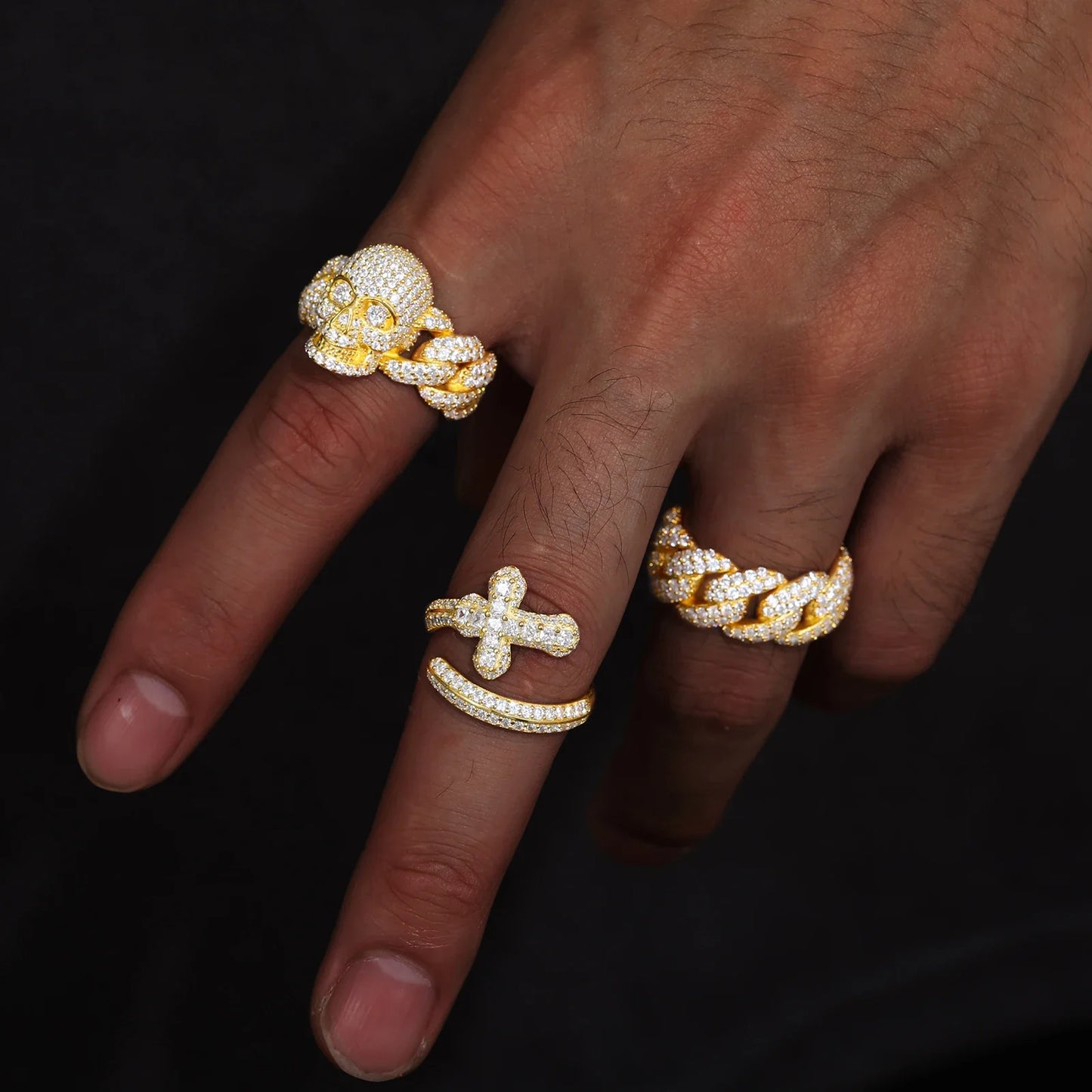 S925 Gold Moissanite Skull Cuban Diamond Ring