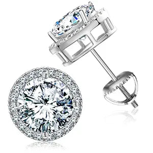 925 Sterling Silver Real 0.5-2CT Moissanite Round Diamond Stud Earrings