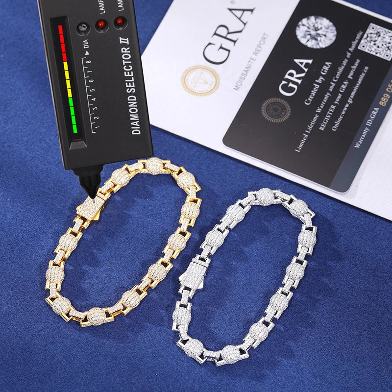 S925 Iced Moissanite Beaded Ball Link Bracelet or Necklace - 7mm