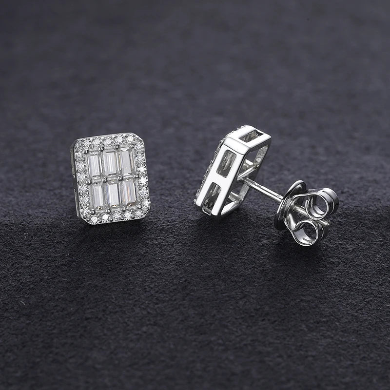 S925 VVS1 Moissanite Baguette Square Earrings