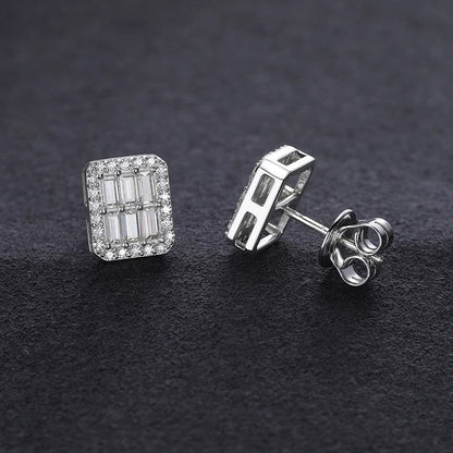 S925 VVS1 Moissanite Baguette Square Earrings