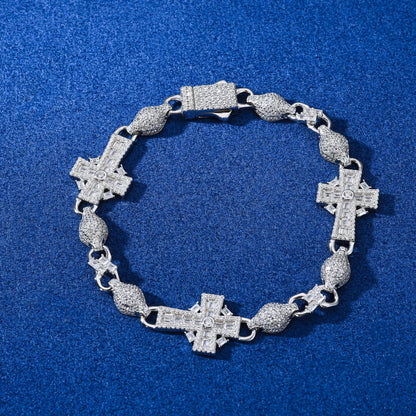 S925 Moissanite Diamond Iced Royal Cross Link Bracelet - 14mm
