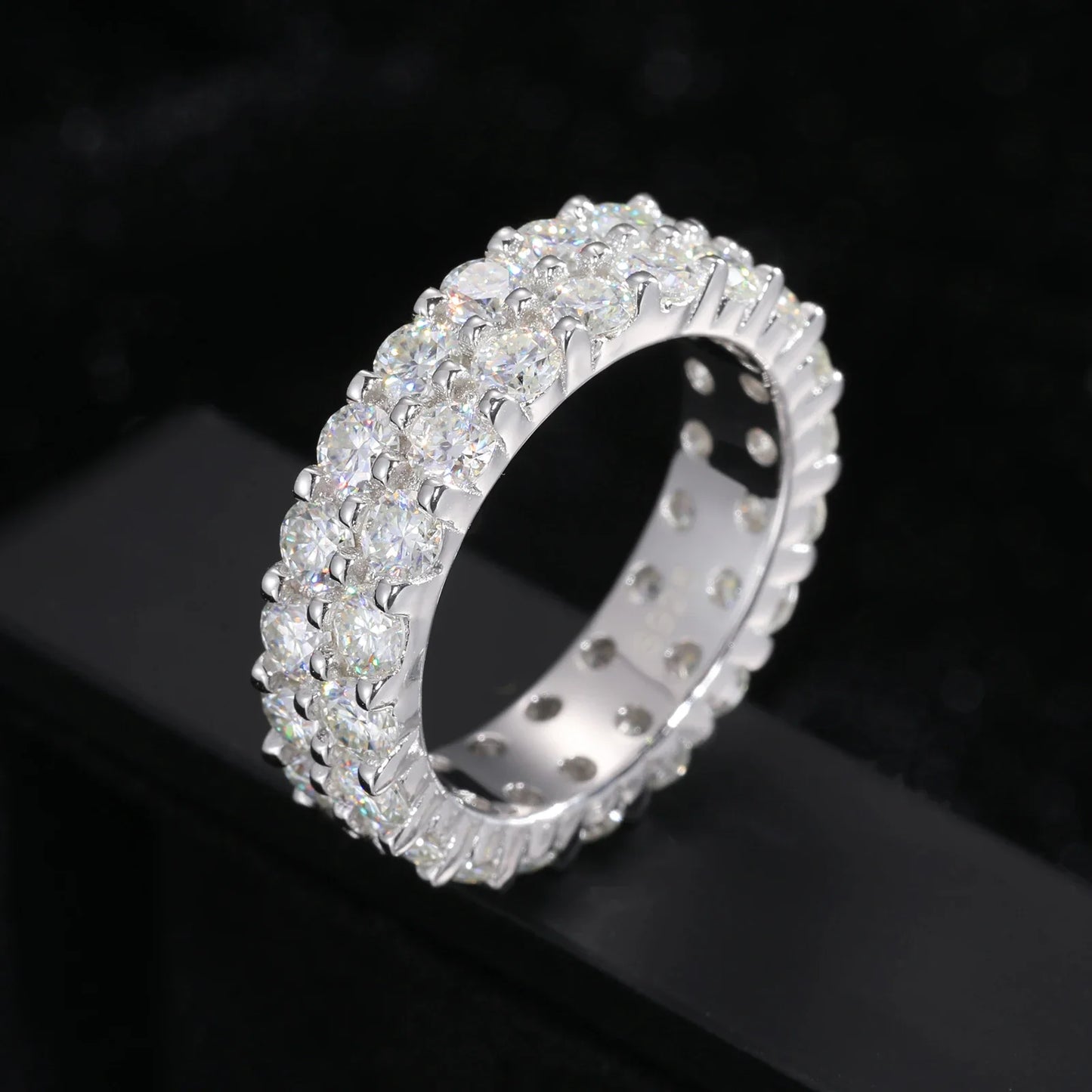 S925 2 Rows Moissanite Eternity Band Ring