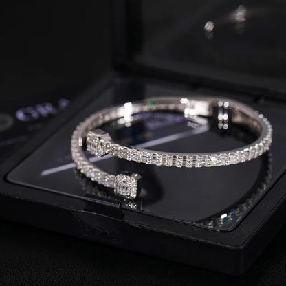 S925 MOISSANITE BAGUETTE DIAMOND BANGLE - 3.8MM