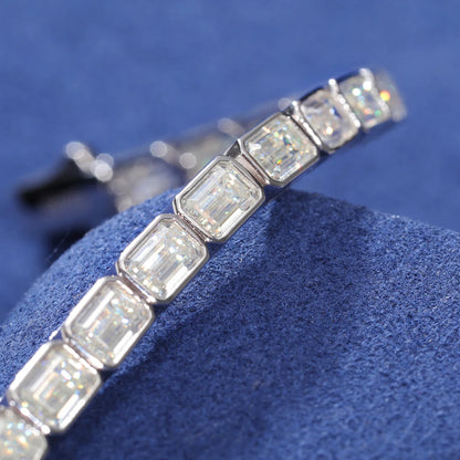 S925 Moissanite Baguette Rectangular Octagon Shape Bracelet - White Gold (5mm)