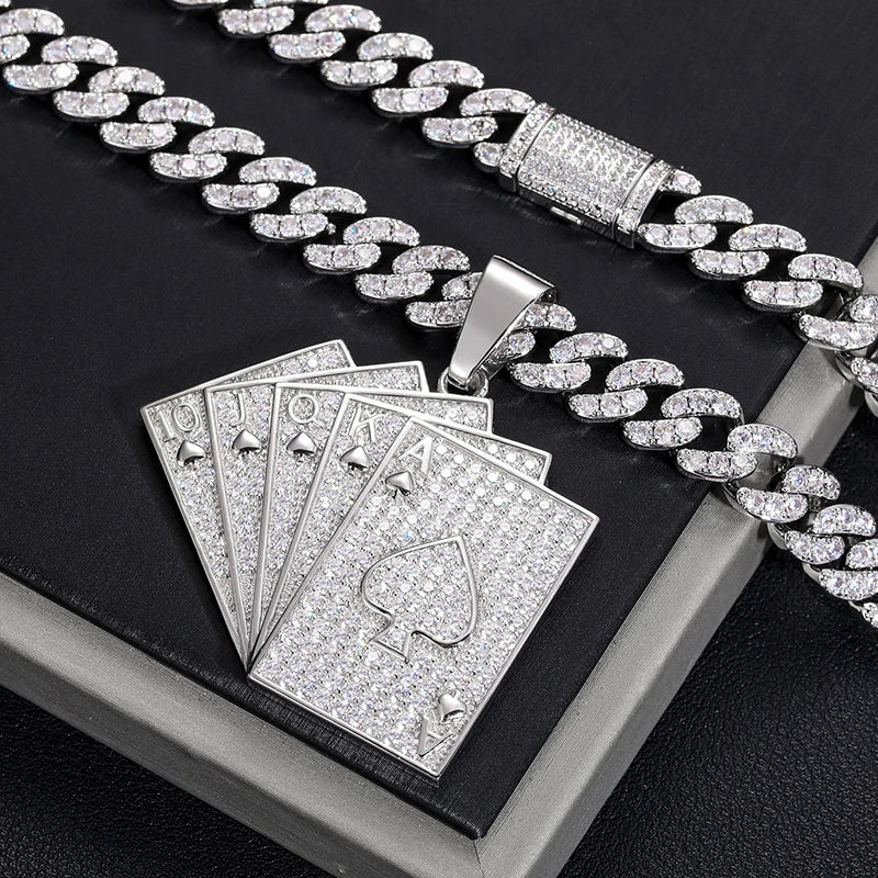 Silver 925 Moissanite Poker Lucky Ace Of Spades Pendant Necklace