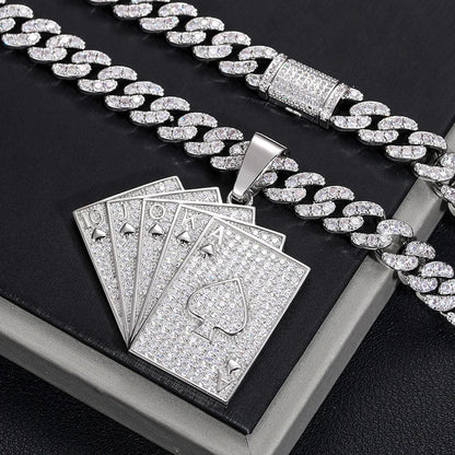 Silver 925 Moissanite Poker Lucky Ace Of Spades Pendant Necklace