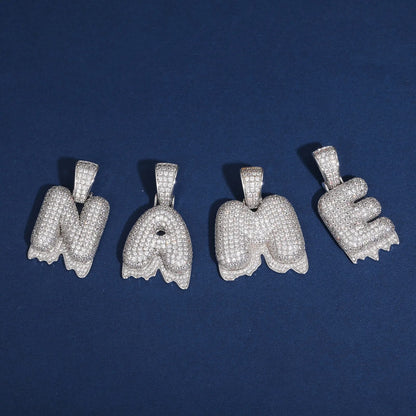 925 Sterling Silver Moissanite Bubbler Micro Paved A-Z Letter Pendant