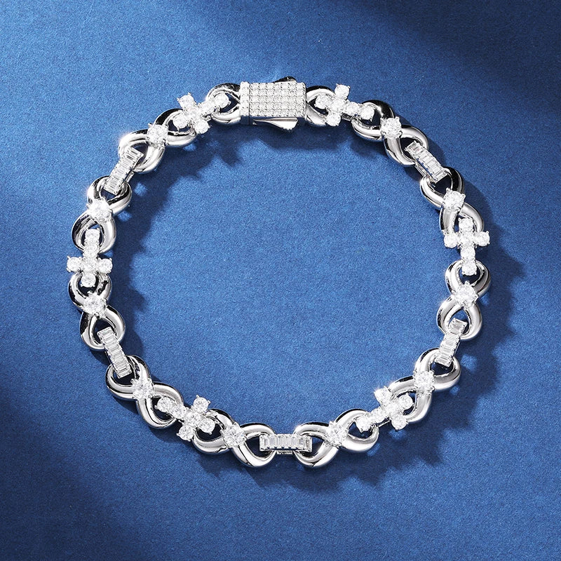 S925 Moissanite Infinity Cross Link Bracelet or Necklace - 8mm