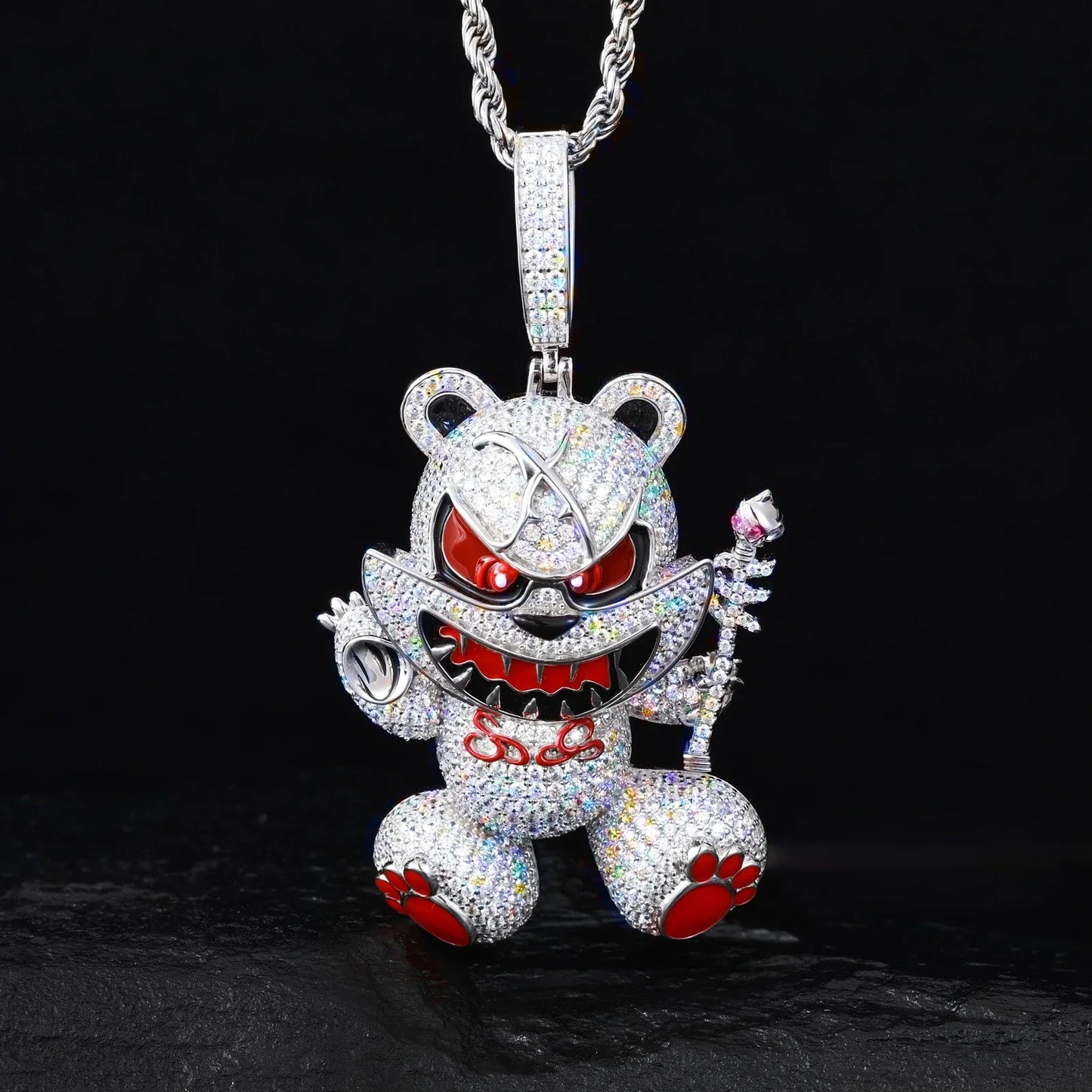 S925 Moissanite Wizard Violent Bear Pendant