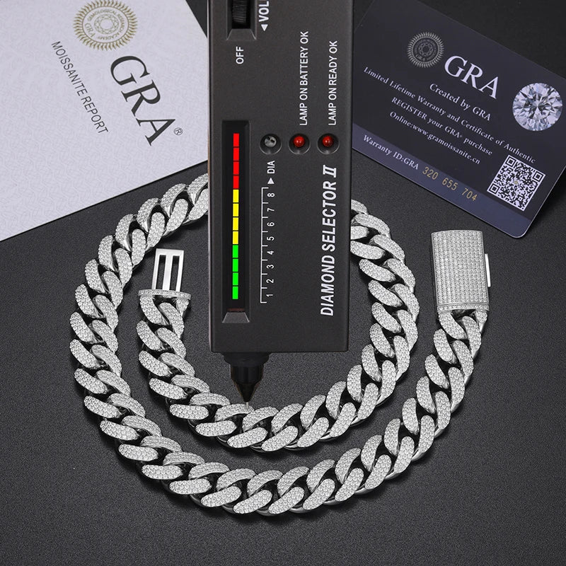 15mm S925 Moissanite Curb Cuban Chain