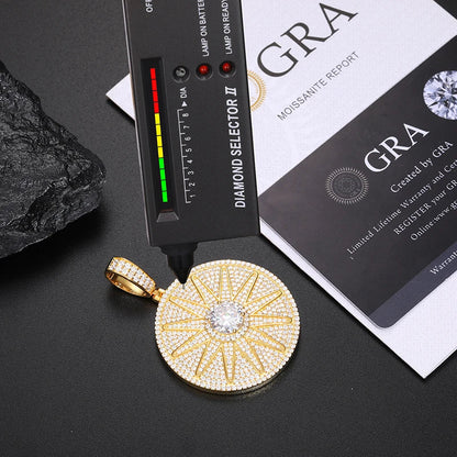 S925 Moissanite Sun Round Cut Diamond Band Pendant