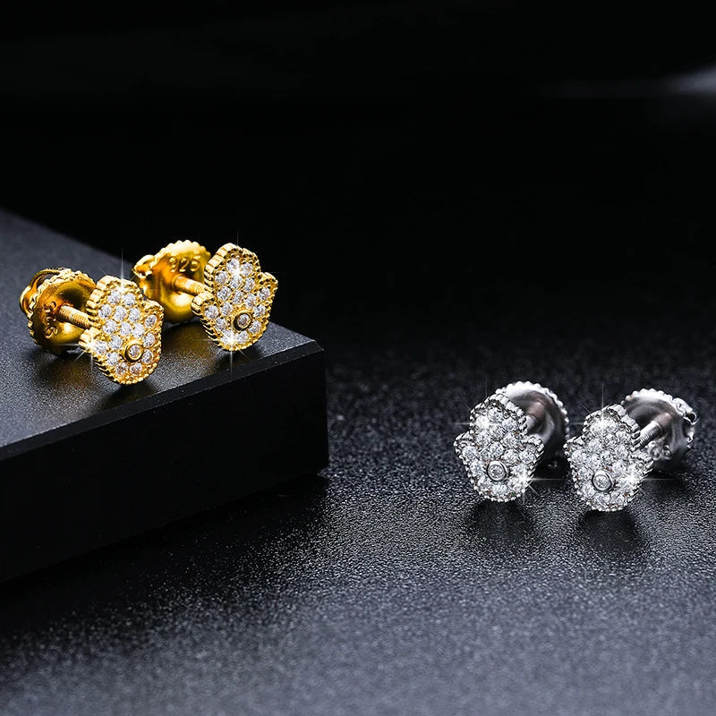 S925 Moissanite Hamsa Diamond Stud Earrings