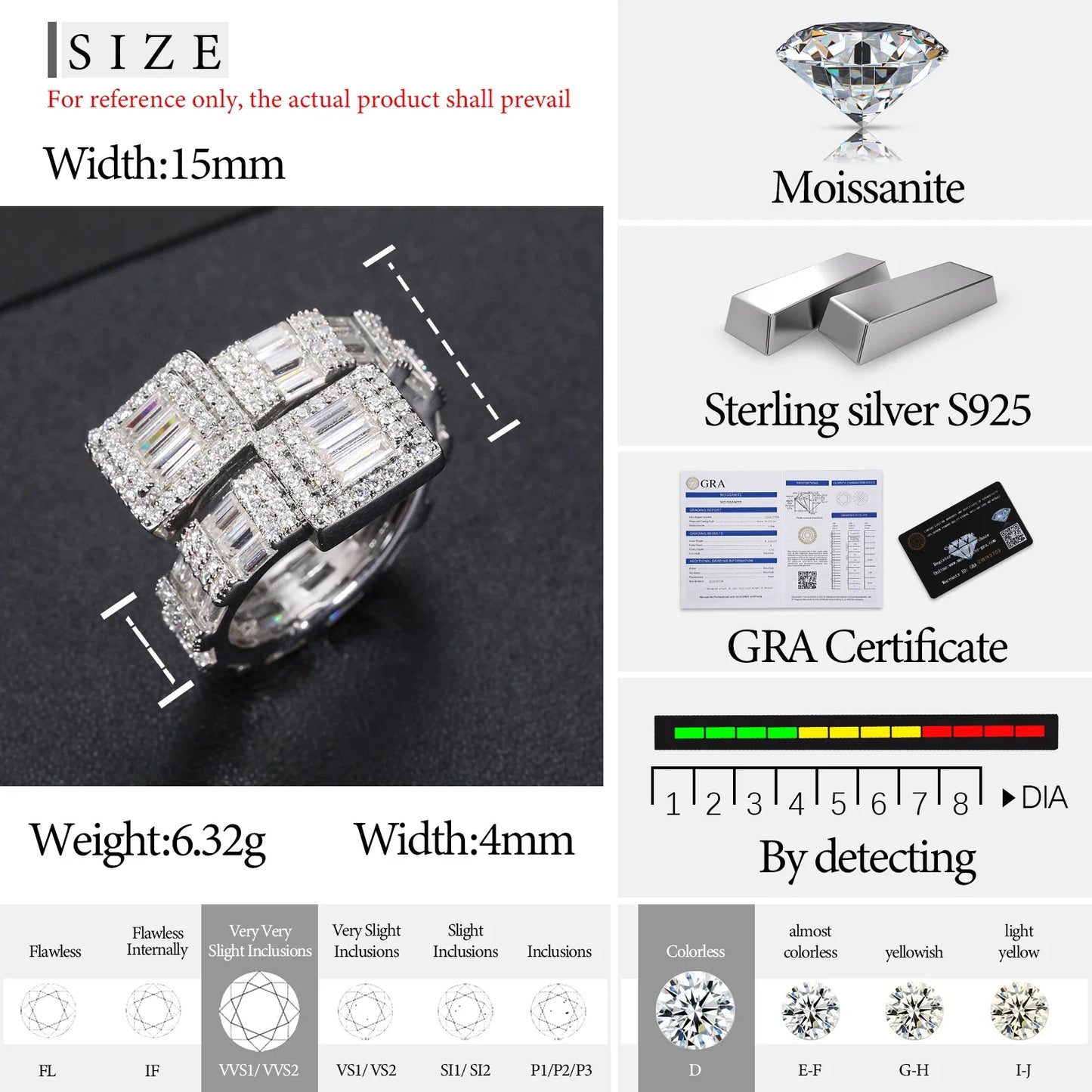 S925 Baguette Moissanite Overlapping Ring