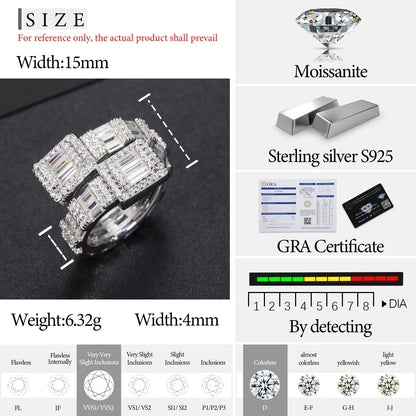 S925 Baguette Moissanite Overlapping Ring