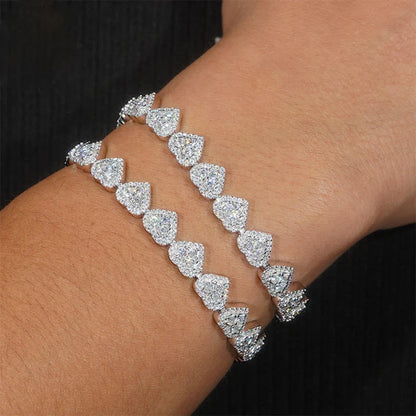 8mm S925 Moissanite Heart Shape Diamond Bracelet - White Gold