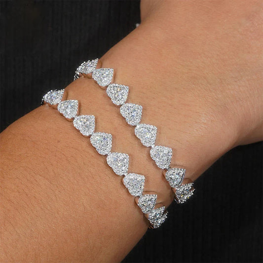8mm S925 Moissanite Heart Shape Diamond Bracelet - White Gold