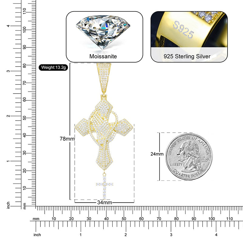 VVS Moissanite Praying Hands Cross Pendant