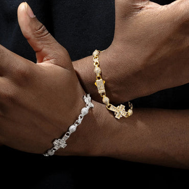 S925 Moissanite Diamond Iced Royal Cross Link Bracelet - 14mm
