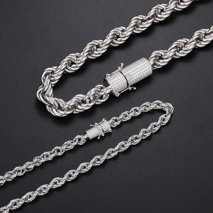 925 Sterling Silver 6MM/12MM Twist Rope Chain Necklace With Moissanite Clasp