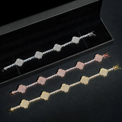 3MM Moissanite Tennis Clover Link Bracelet