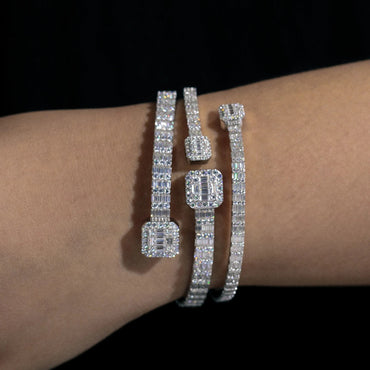 S925 MOISSANITE BAGUETTE DIAMOND BANGLE - 3.8MM