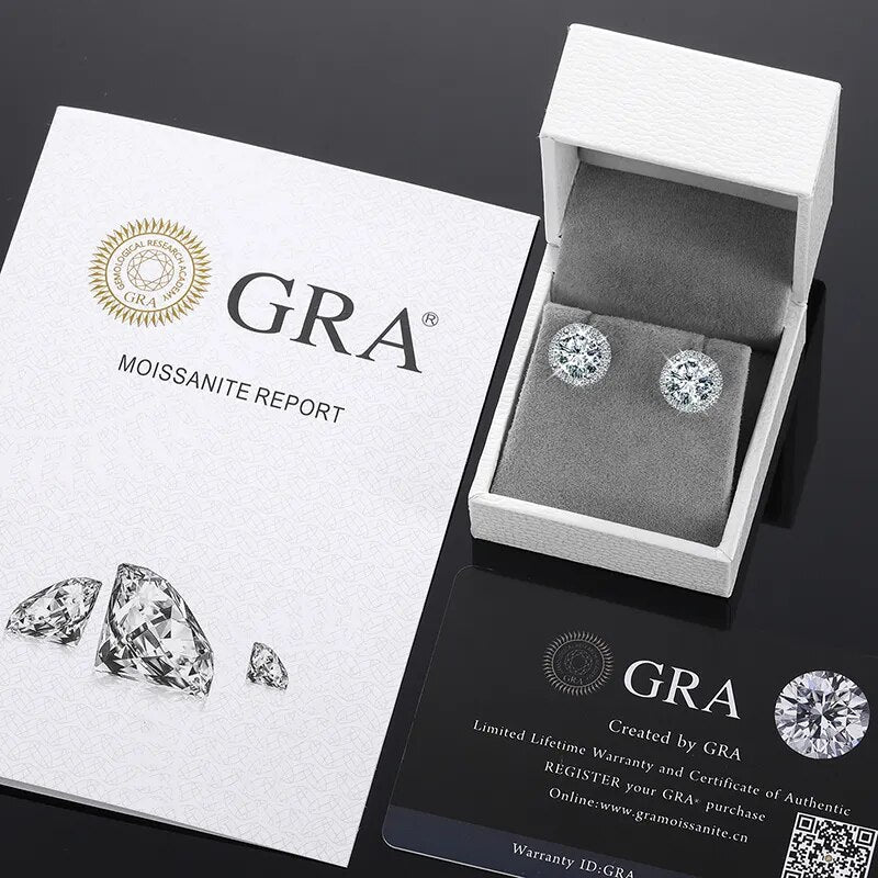 925 Sterling Silver Real 0.5-2CT Moissanite Round Diamond Stud Earrings
