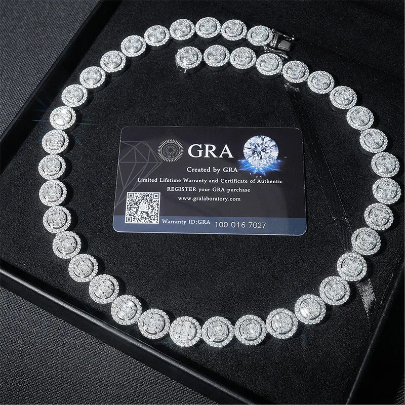 White Gold Round Cut Halo Tennis Chain Necklace - 13mm