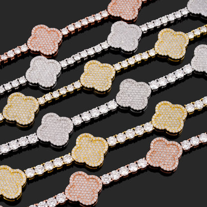 3MM Moissanite Tennis Clover Link Bracelet