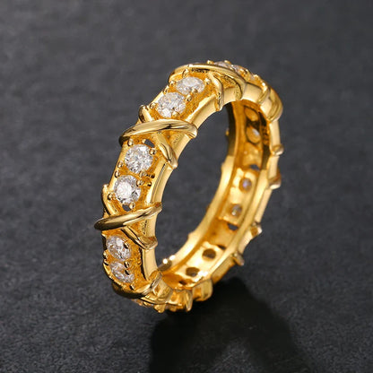 S925 Cross Infinity Tennis Ring - Gold/White Gold