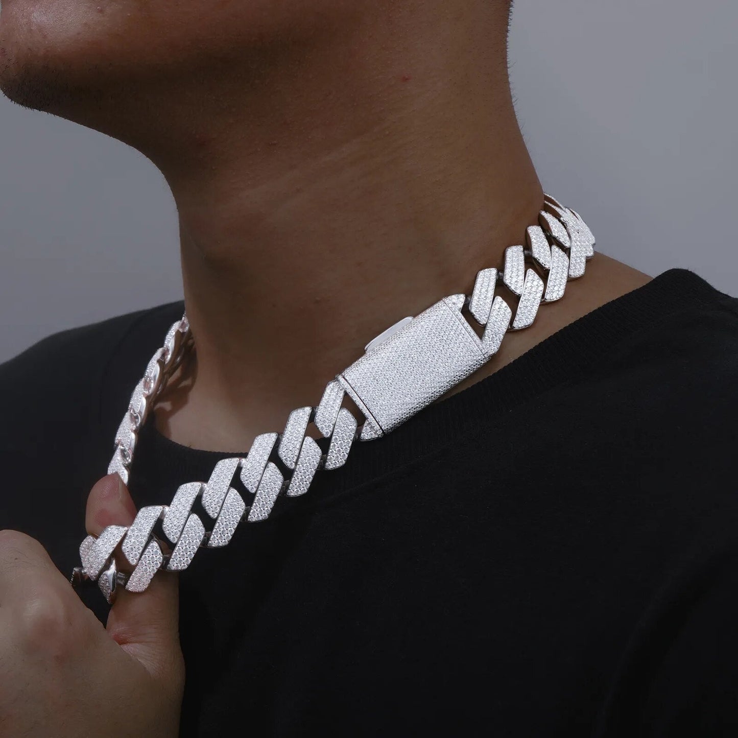 23MM White Gold Diamond Prong Cuban Link Necklace