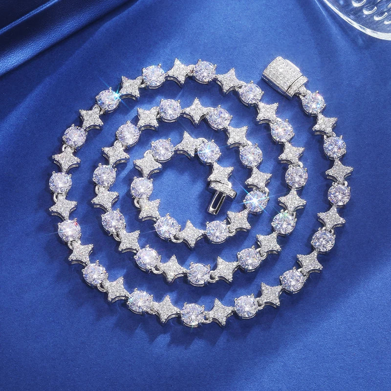 10mm - S925 Moissanite Round Diamond Star Tennis Necklace
