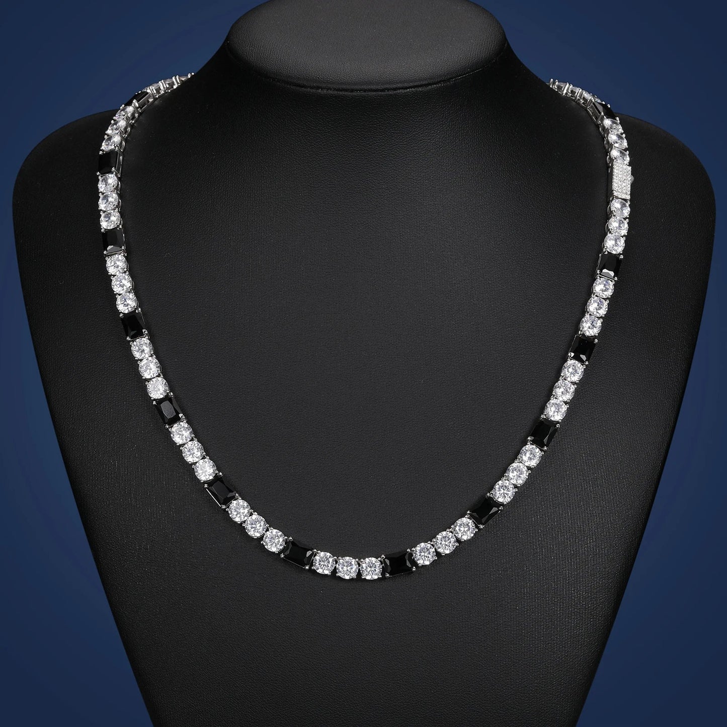 S925 Moissanite Tennis Black Center Gemstone Diamond Necklace - 6mm