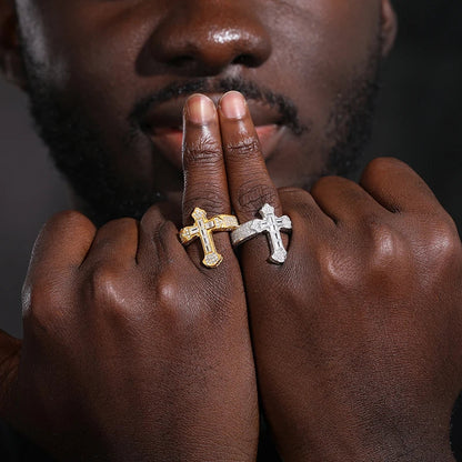 S925 Moissanite Fleur De Lis Baguette Cross Ring