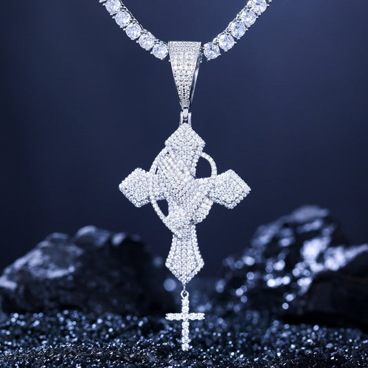 VVS Moissanite Praying Hands Cross Pendant