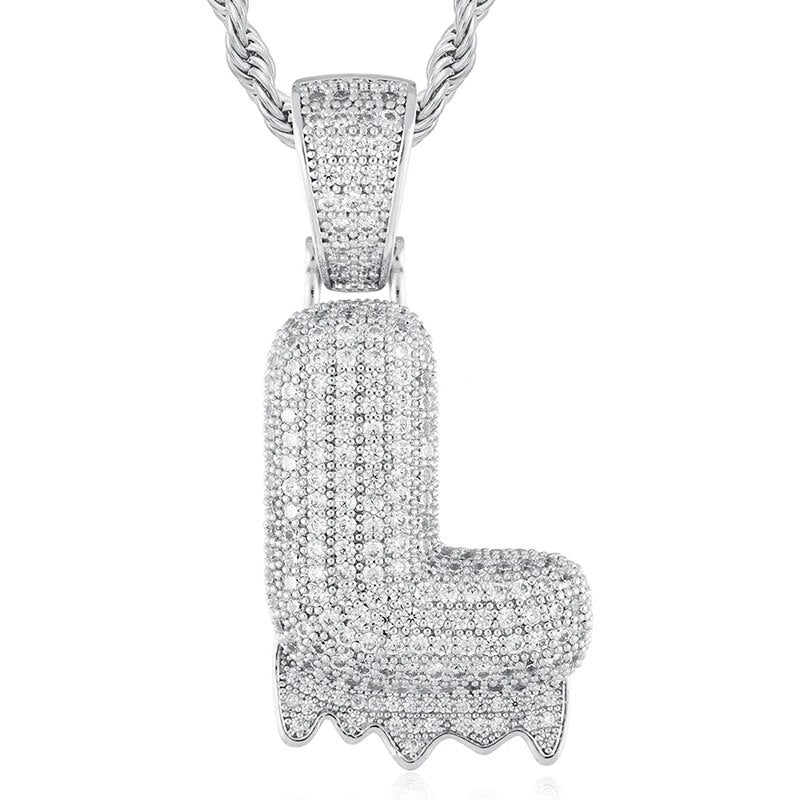 925 Sterling Silver Moissanite Bubbler Micro Paved A-Z Letter Pendant