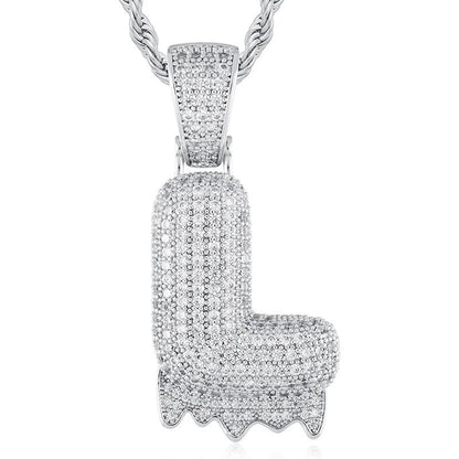 925 Sterling Silver Moissanite Bubbler Micro Paved A-Z Letter Pendant