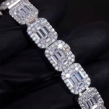 S925 Iced Out Baguette Moissanite Square Tennis Bracelet