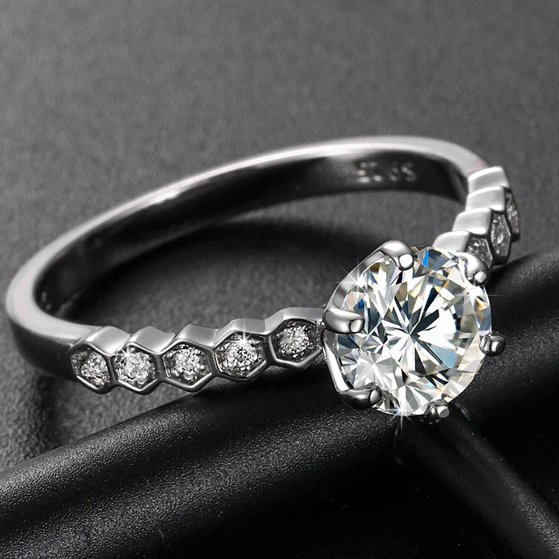 S925 Moissanite Single Shared Octagon Band Asscher Diamond Ring