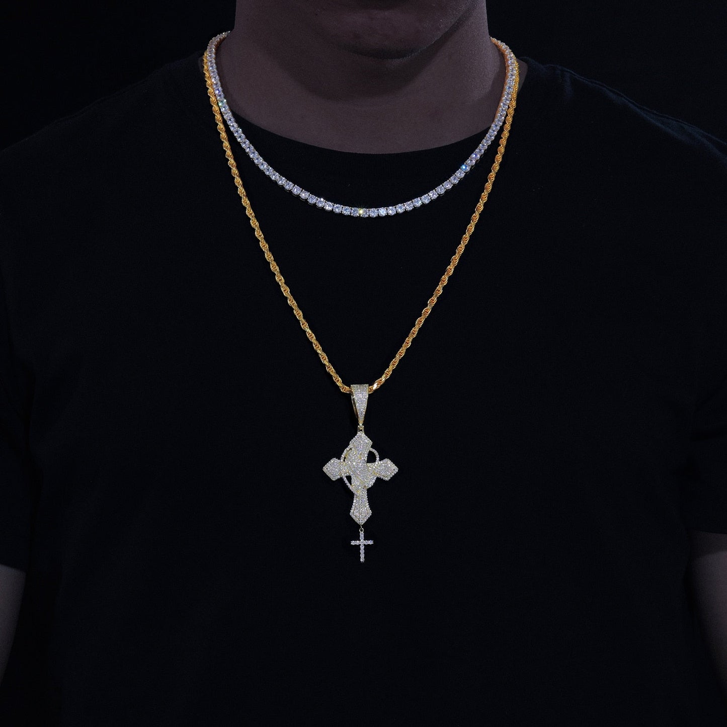 VVS Moissanite Praying Hands Cross Pendant