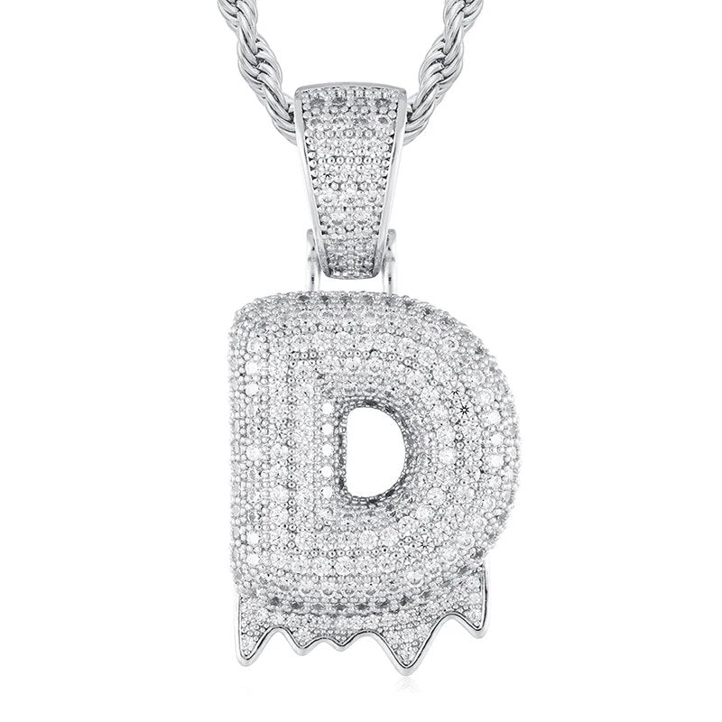 925 Sterling Silver Moissanite Bubbler Micro Paved A-Z Letter Pendant