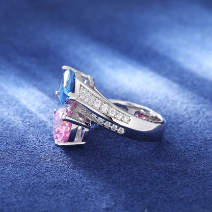 S925 Moissanite Pink & Blue Gem Ring