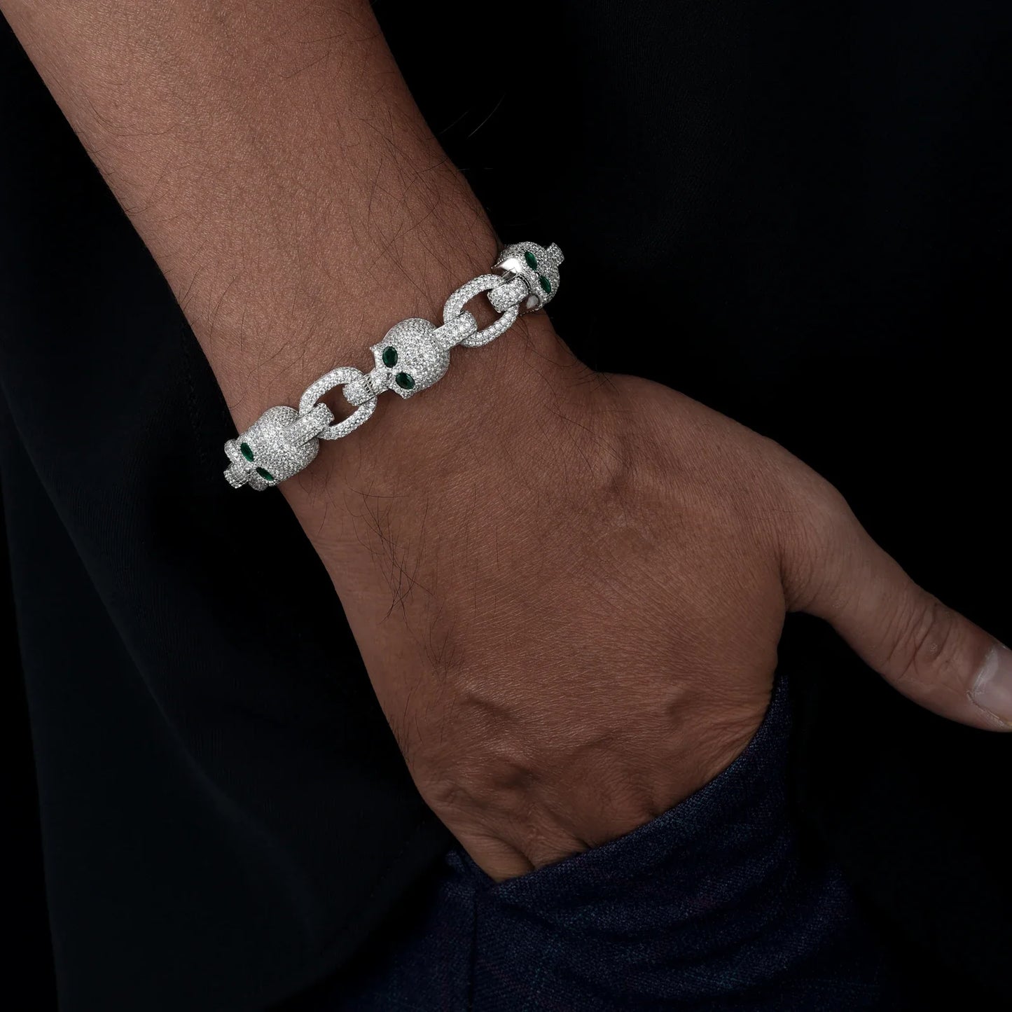 S925 Moissanite Diamond Skull Mariner Link Bracelet