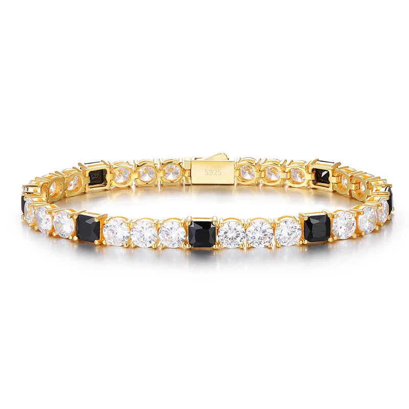 S925 Moissanite Tennis Black Center Gemstone Diamond Bracelet - 6mm