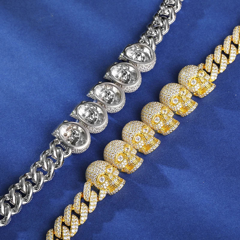 S925 VVS1 Moissanite Skull Link Bracelet - 10mm