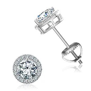 925 Sterling Silver Real 0.5-2CT Moissanite Round Diamond Stud Earrings