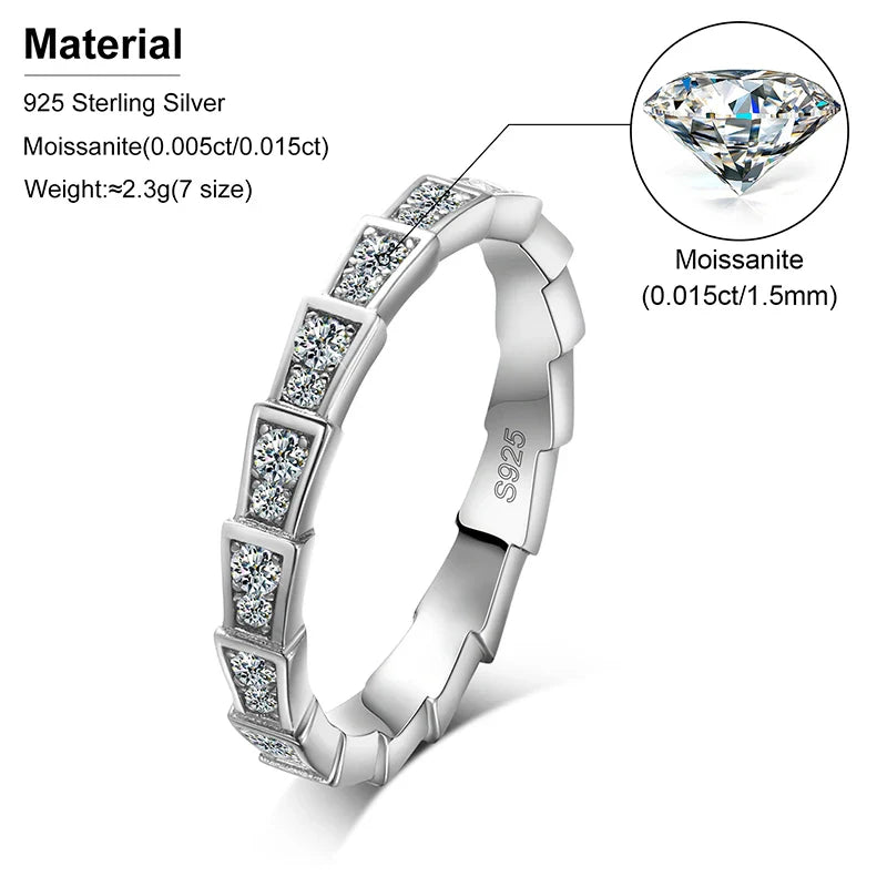 S925 Moissanite Sinuous Shapes & Geometric Flair Band Ring