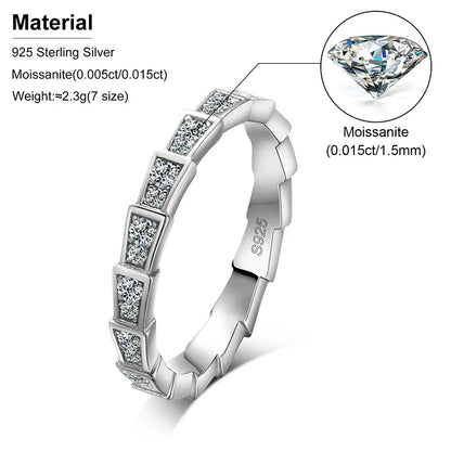 S925 Moissanite Sinuous Shapes & Geometric Flair Band Ring